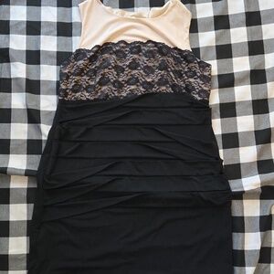 dressbarn Black and Nude Lace Yoke Dress Size 18